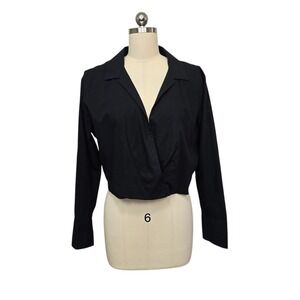 Abercrombie Fitch Black Cropped Collared Shirt Long Sleeve Button Up Size Large